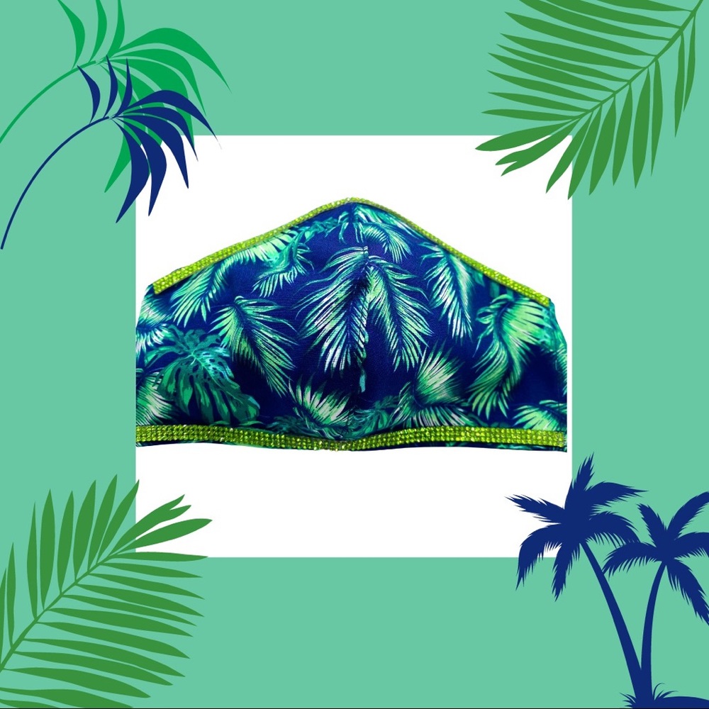 Palm trees rhinestone trim face mask